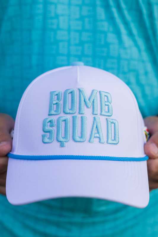 BooYaa Bomb Squad Golf Cap – Bombs Away (White/Turquoise)